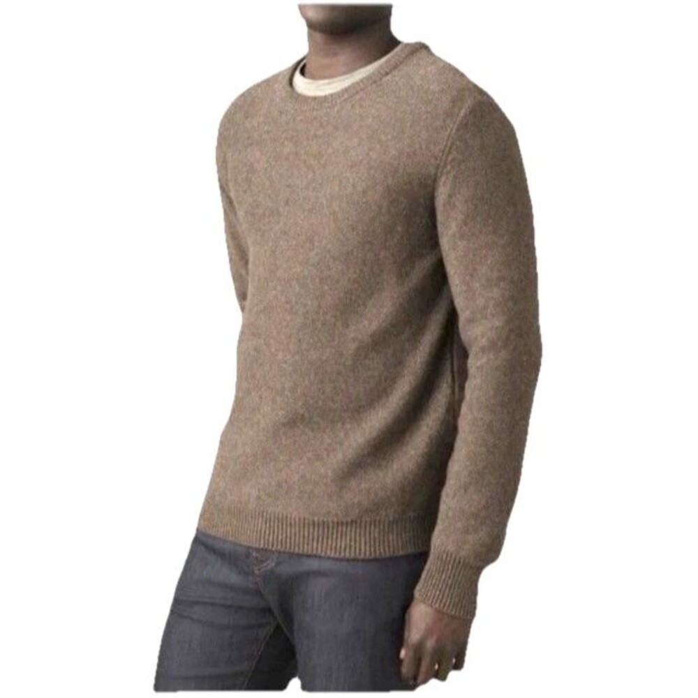 prAna Mens Size Medium North Loop Crewneck Sweater Slim Fit Sepia Organic Cotton